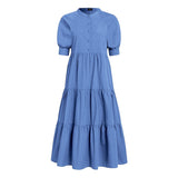 Women Dress  Autumn Turn Down Neck Long Lantern Sleeve Dresses  Bohemain Vestidos Knee-Length Sundress