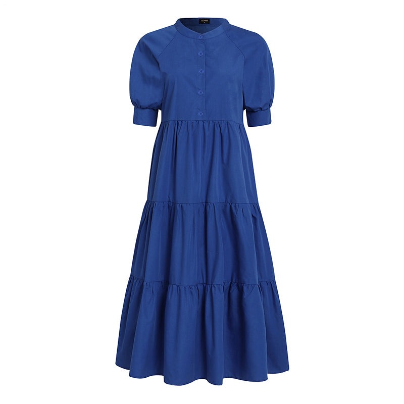 Women Dress  Autumn Turn Down Neck Long Lantern Sleeve Dresses  Bohemain Vestidos Knee-Length Sundress