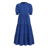 Women Dress  Autumn Turn Down Neck Long Lantern Sleeve Dresses  Bohemain Vestidos Knee-Length Sundress