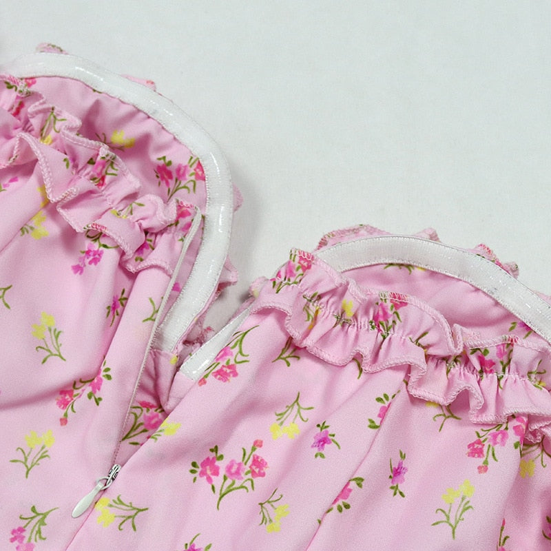 Casual Wear Summer High Quality Sexy Pink Dress Broken Off The Shoulder Backless Printing Dresses Long Skirt Women'S Clothing