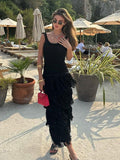 Knit Sleeveless Dress Women Green Sexy Backless U-neck Long Dresses Female  Summer Fashion Beach Holiday Lady