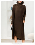 Women L-3XL Large Size Knitted Rib Woolen Dress With Batwing Sleeve For Autumn And Winter
