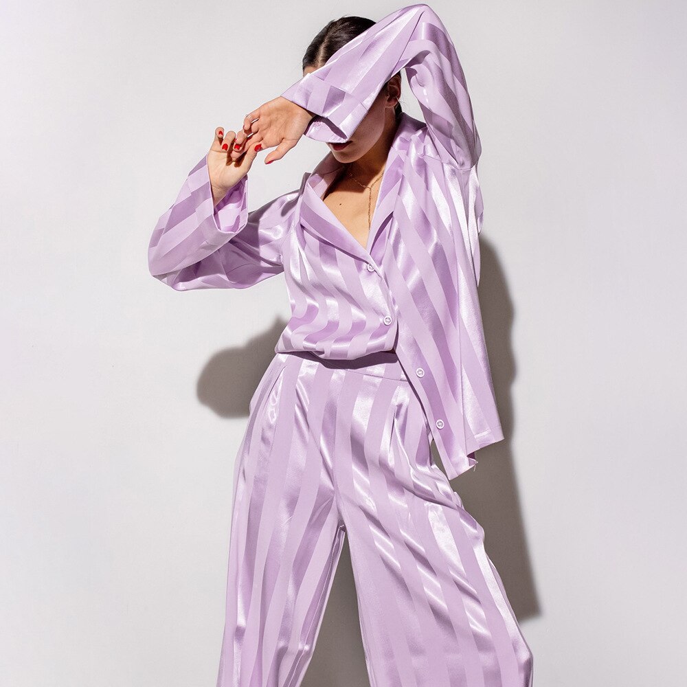 Autumn Elegant High-end Casual Office Lady Shirt Set Nature Loose Full Sleeve + Long Wide Leg Pants Women 2 Piece Set