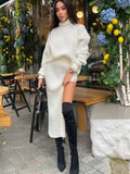 Knit Two Piece Sets Womens Outfits Casual Autumn Winter Turtleneck Sweater And Midi Skirt Sets Ladies Matching Sets