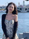 French Vintage Midi Dress Women Casual Elegant Floral Strap Dress Party Even Office Lady Slim One Piece Dress Korean Summer
