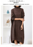 Women L-3XL Large Size Knitted Rib Woolen Dress With Batwing Sleeve For Autumn And Winter
