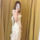 Woloong Party Dresses White Pretty Elegant Mermaid Prom Spaghetti Strap Sleeveless 3D Appliques Women Cocktail Night Gowns Custom Made