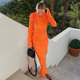 Women Fashion Long Sleeve Streetwear Bodycon Orange Midi Dress  Autumn Clothes Wholesale Items For Business