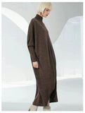 Women Autumn Fall Winter Large Size Loose Knitted Warm Maxi Wool Swater Dress.
