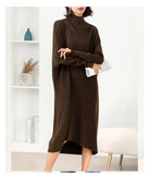 Women L-3XL Large Size Knitted Rib Woolen Dress With Batwing Sleeve For Autumn And Winter