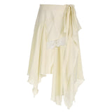 Y2k Stitched Bandage Long Skirt Elegant Loose Irregular Split Cute Aesthetic Skirts for Women Fairycore Holiday Outfits