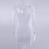 Women'S Wear  Solid Color Dress Spandex Mesh White Dresses Pleated Ight Suspender Sexy Fishbone Zipper Dress Summer