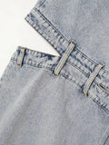 Chic Spliced Zipper Jeans For Women High Waist Patchwork Pockets Cut Out Casual Jean Female Fashion Clothing