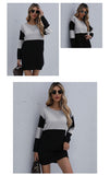 Women Winter Sweater Dresses, Women's Autumn Knitted Patchwork Pullovers Tunic Mini Dress.