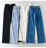Woloong Straight Jeans Women High Waist Streetwear Light Blue Boyfriend Denim Pants Ladies Wide Leg White Jeans For Women