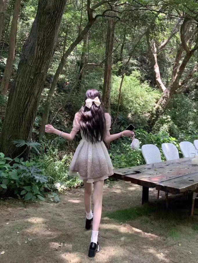 Pure Desire Mesh Dress Female First Love French Sweet Waist Temperament Tie Design Small Small Short Skirt