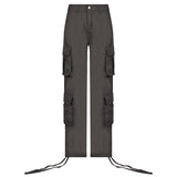 Woloong Loose low waist retro multi pocket denim pants street cargo pants  denim joggers  Casual  Wild style