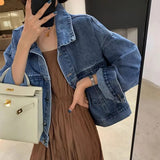 Woloong Denim Jacket Women Vintage Turn Down Collar Long Sleeve Korean Fashion Jeans Jackets Chic Oversized Casual Coats