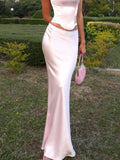 Elegant Solid Satin Women'S Skirt Fashion Slim High Waist Maxi Skirts Elegant Simple Slik Casual Female Clothing
