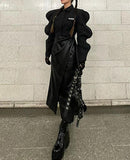 Autumn Streetwear Turtleneck Shirts For Women Long Sleeve Buttons Crop Tops Women  Baggy Black Design Shirt Female