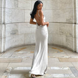 Elegant Fashion Halter Sexy Backless Split Maxi Dress Women Summer Women Party Sling Soild Dresses Clothes