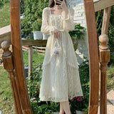 French Vintage Dress Women Summer Long Sleeve Elegant Party Midi Dress Female Casual Retro One Piece Dress Korean Casual