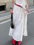 Vintage Solid White Split Long Skirt Casual Low Rise Harajuku Loose Summer Midi Skirts For Women y2k Cute 2000s Outfits
