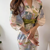 Spring Japan Style Elegant Floral Midi Dress Women Vintage Chic Bodycon Party Birthday Vestidos Female Fashion One Pieces Robe