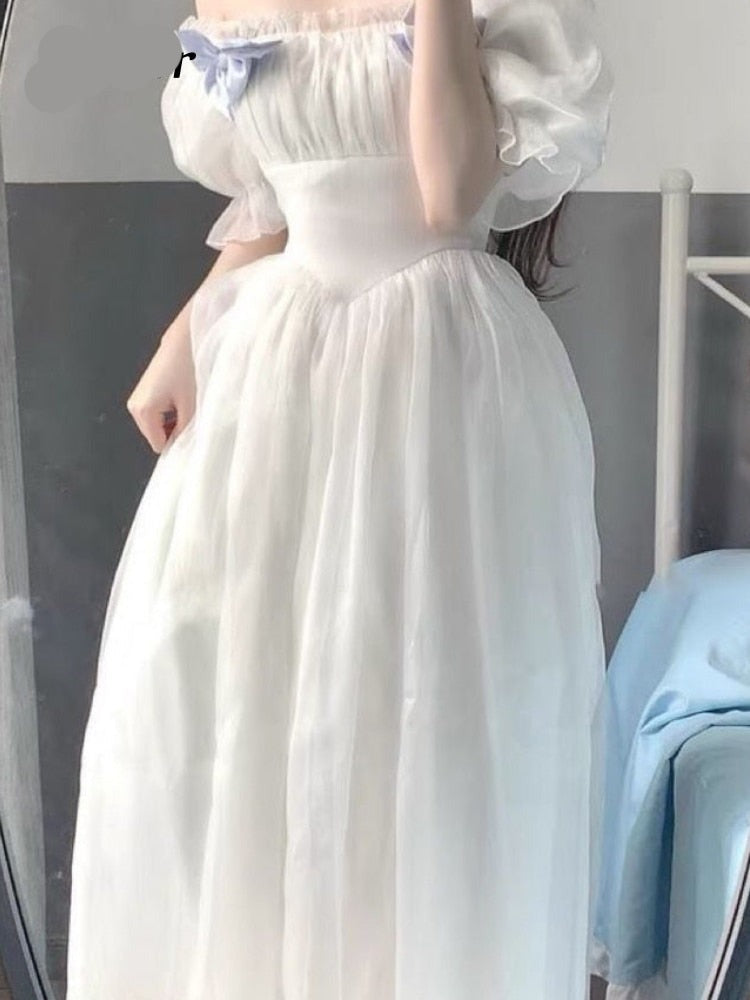 France Fairy Sweet Dress Women Vintage Evening Party Midi Dresses Casual Designer Chic Princess Retro White Dress