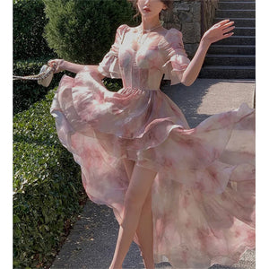 Summer Chiffon Fairy Princess Puff Sleeve Long-sleeved Dress Vintage Temperament Birthday Princess Long Dress Long Sweet Fairy