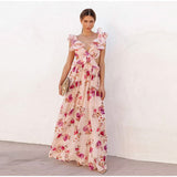 Elegant Women's Printed Vestidos Sleeveless Neck-mounted Female Formal Wear Aesthetic Layered Ruffled Hem Evening Party Dresses
