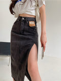 woloong  Maxi Jeans Skirt Women Denim Long Skirts Summer  Vintage Maxi Skirt Side Split Denim Skirt Women Long Korean