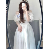 France Fairy Sweet Dress Women Vintage Evening Party Midi Dresses Casual Designer Chic Princess Retro White Dress