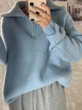 Women Sweater Oversize Zipper Knitted Pullover Long Sleeve Solid Color Loose Ladies Sweaters Autumn Winter Women's Turtleneck