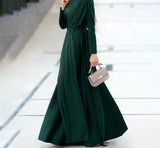 Woloong Spring Fashion Solid Sundress Women Casual Long Sleeve O Neck Kaftan Elegant Party Hijab Dress Islamic Clothing Robe