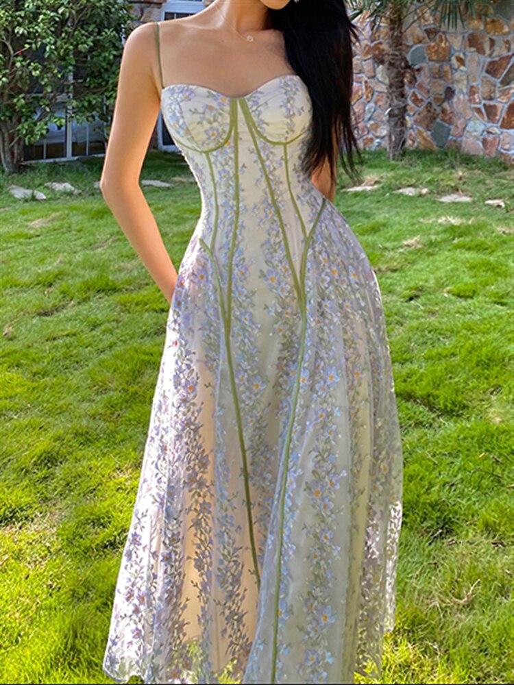 Strap Dress Sundress Women Runway Party Lace Summer Embroidery Beach Woman Sexy Sleeveless Backless Dresses Boho