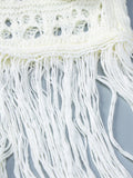 Knit Tassel Strapless Long Famale Dress Elegant White Hollow Out Club Party Dresses Women Fashion Bodycon Backless Lady Clothes