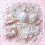 Japanese Cute Women's Underwear Set Lace Sexy Push Up Bra And Panty Embroidery Plus Size Lingere Femme White Bra Panties Thong