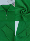 Women's Turtleneck Zippers Fashion Women Sweaters Solid Green Blue Pullover Long Sleeve Casual Knitted Sweater Woman Winter