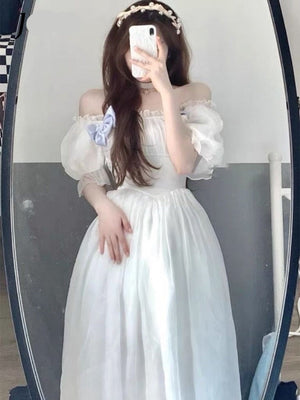 France Fairy Sweet Dress Women Vintage Evening Party Midi Dresses Casual Designer Chic Princess Retro White Dress
