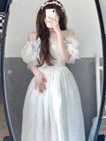 France Fairy Sweet Dress Women Vintage Evening Party Midi Dresses Casual Designer Chic Princess Retro White Dress
