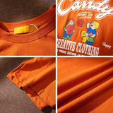 Vintage American Humor Cartoon Graphic T Shirts Summer Basic Cotton Short Sleeve Tops Oversized Orange Green Korean Lady Casual