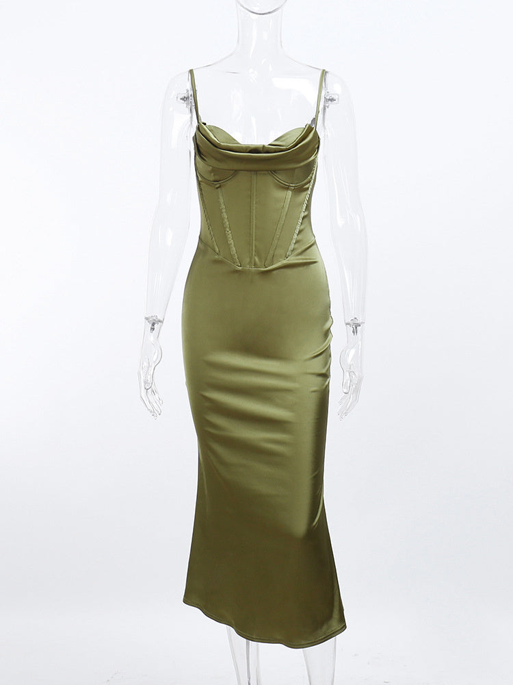 woloong Y2k Robe Sleeveless Bodycon Midi Dresses for Woman Summer Evening Party Sling Elegant Green Women's Sexy Dress