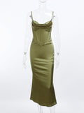 woloong Y2k Robe Sleeveless Bodycon Midi Dresses for Woman Summer Evening Party Sling Elegant Green Women's Sexy Dress