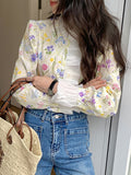 Blouse Women Shirt Ruffled Collar Floral Button Up Shirts Loose French Vintage Blouse Fashion Sweet Long Sleeve Tops