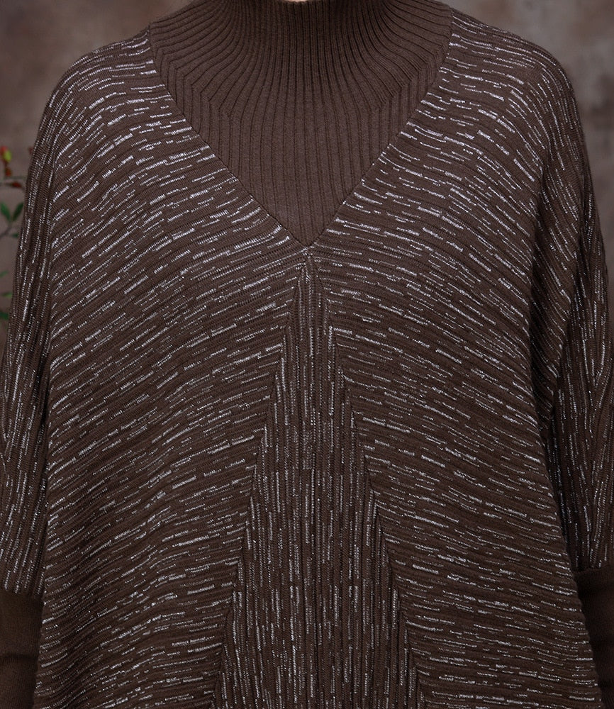 Women Autumn Fall Winter Large Size Loose Knitted Warm Maxi Wool Swater Dress.