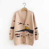 Autumn Winter Women Cardigans Warm Knitted Sweater Jacket Pocket Embroidery Fashion Knit Cardigan Coat Lady Loose Sweaters tops