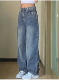 Woloong Jeans Women Vintage 90S Baggy Straight Denim Trousers Y2k High Waist Loose Wide Leg Casual Long Pants Clothing Female Streetwear