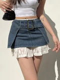 Woloong Super Short Mini Denim Skirt Low Rise Basic Belt Jeans Micro Skirts Harajuku y2k Aesthetic Women Vintage Streetwear