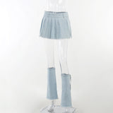 Preppy Style Vintage Cute Pleated Skirts with Leg Warmers Y2K Kawaii Low Waisted Mini Skirt 2000s Retro Aesthetics Streetwear